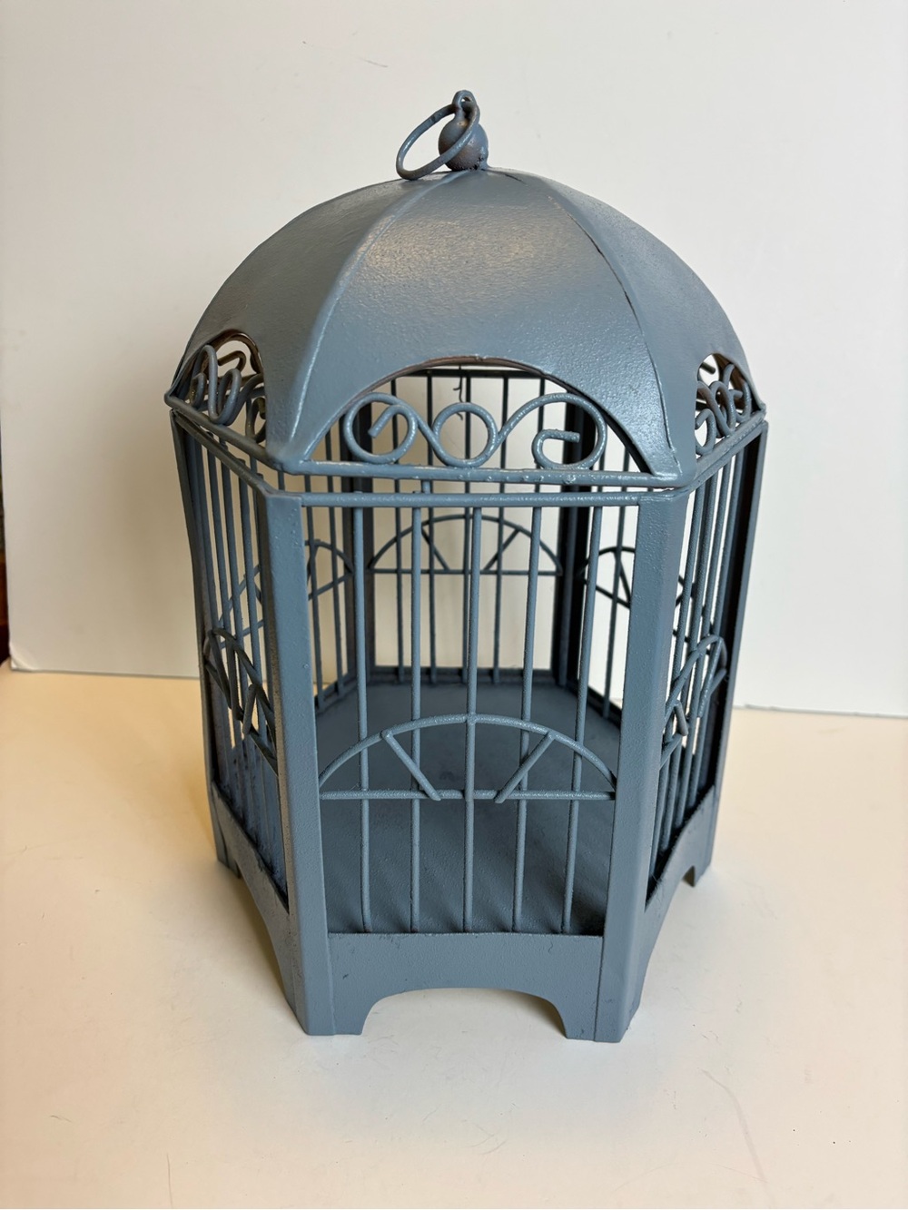 Vintage Metal Birdcage/Hinged Top-Display/Garden/Slate Blue